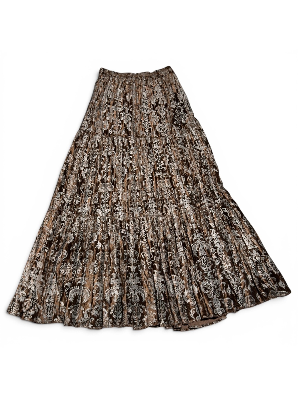 Vintage Ranchwear Brown and Cream Patterned Rayon Maxi Skirt Size L